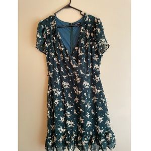 Green floral faux wrap dress, Smak Parlour, size XL